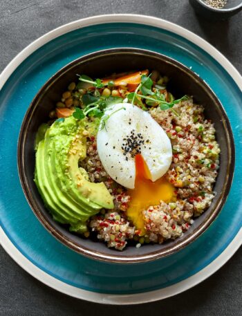 Protein Packed Quinoa Bowl With Avocado And Poached Egg