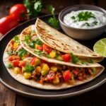 Golden crispy quesadillas filled with melted cheese and vegetables, served with salsa and sour cream.