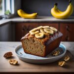 Freshly baked banana bread loaf with walnuts.