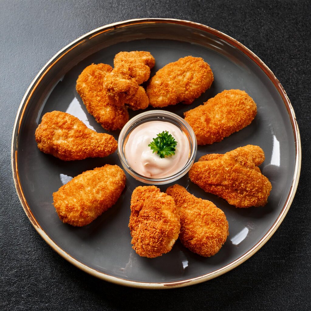 Crispy carnivore chicken nuggets served with a side of dipping sauce