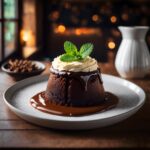 A rich Guinness cake topped with cream cheese frosting and garnished with chocolate shavings