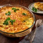 Baked egg casserole with crispy crackers in a dish