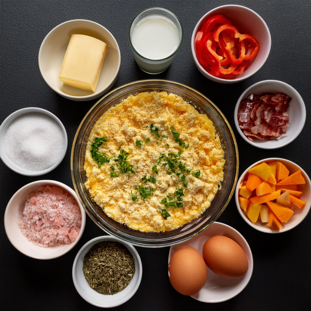 Ingredients for baked egg casserole with crackers