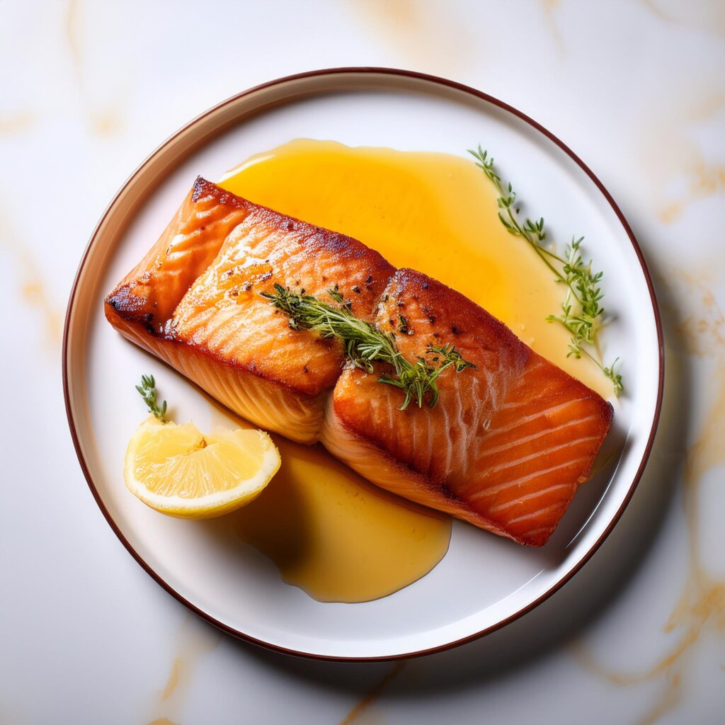 Seared salmon fillet with crispy skin